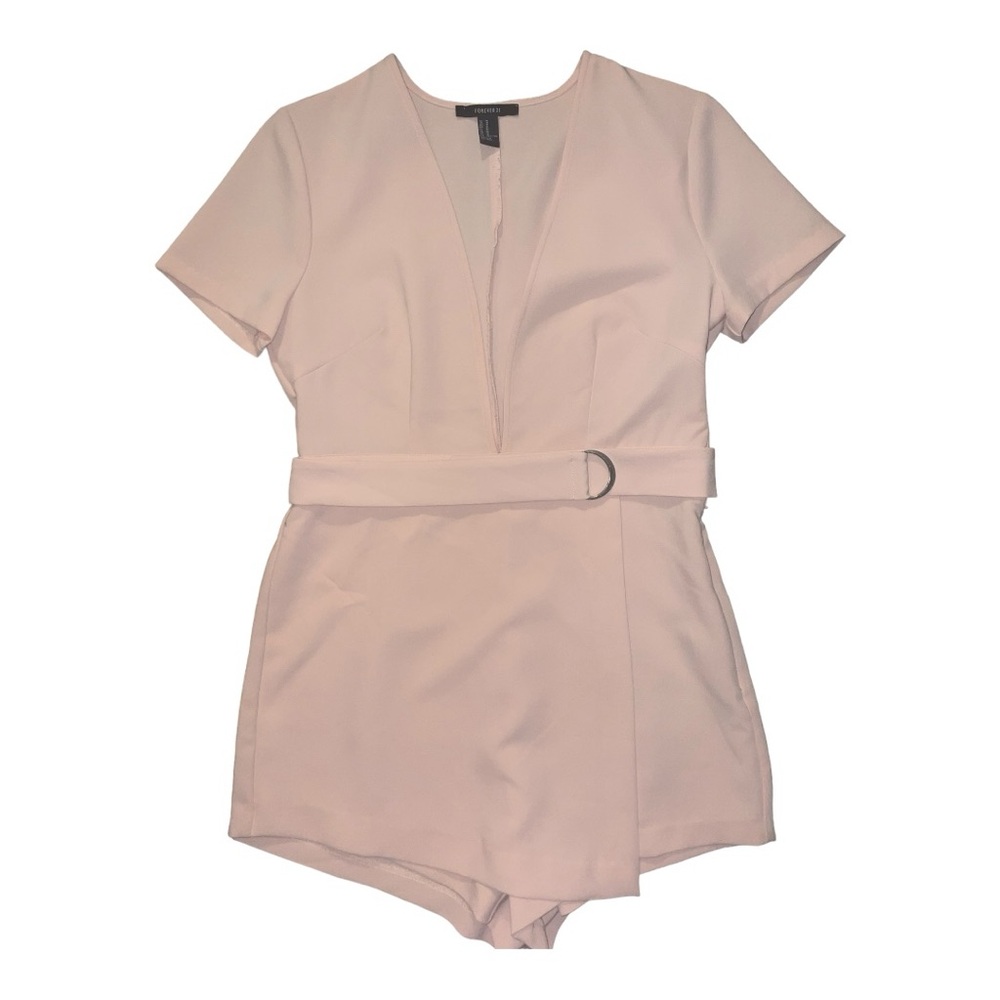 Forever 21 Peach V-Neck Belted Romper - Size M, Summer Ready